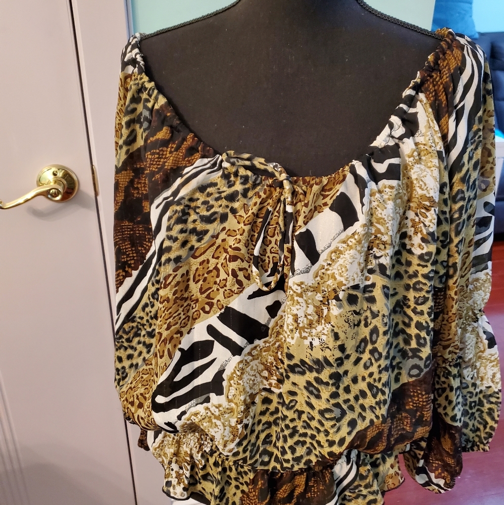 Beautiful Blouse- Cheetah & Zebra print -XL